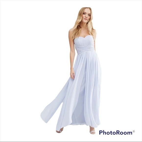 NWT Y.A.S. ASOS Light Blue Strapless Molly Maxi Gown Dress Size Large - Picture 1 of 11